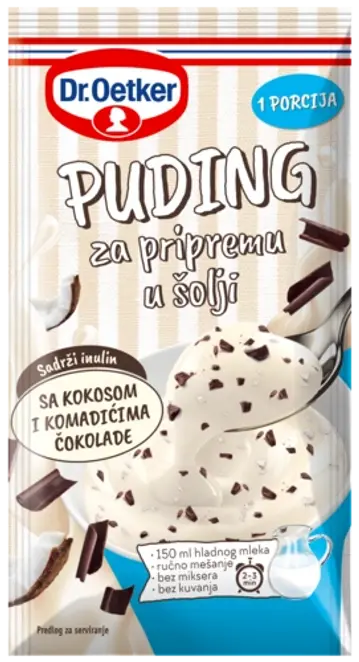 Dr. Oetker Puding za pripremu u šolji sa kokosom i komadićima čokolade