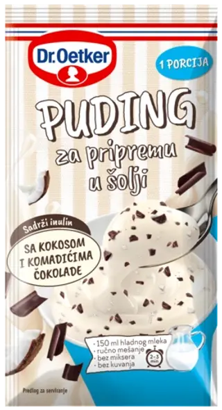 Dr. Oetker Puding za pripremu u šolji sa kokosom i komadićima čokolade