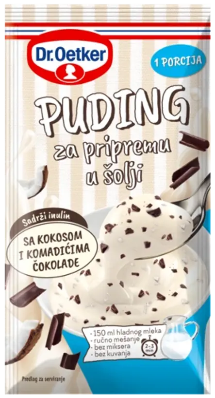 Dr. Oetker Puding za pripremu u šolji sa kokosom i komadićima čokolade